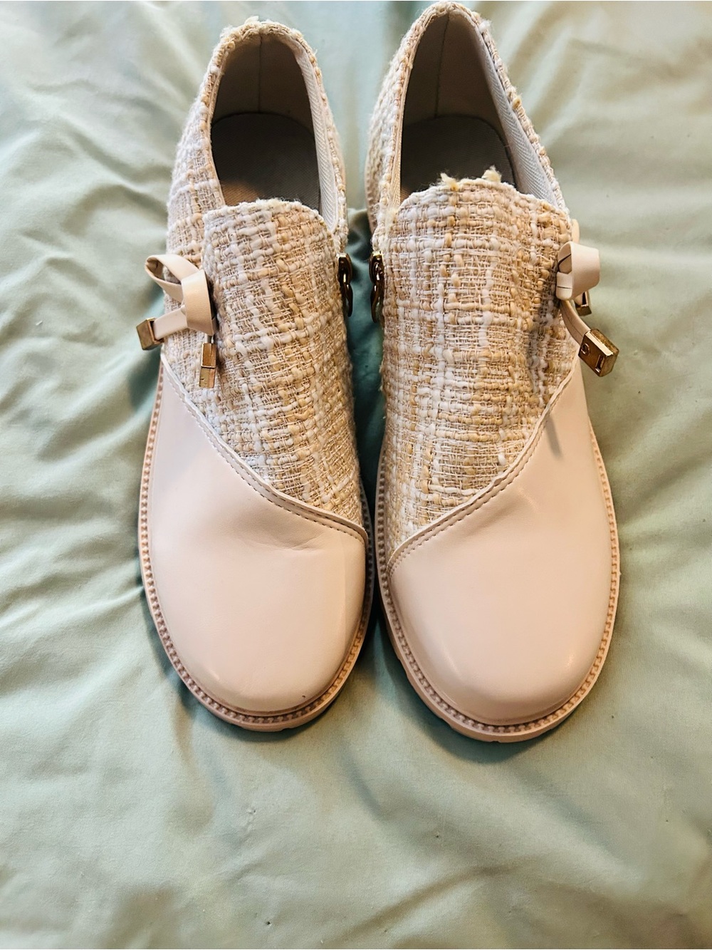 New Women’s Cream Slip-On Textile & Leather Loafers Sz 7.5